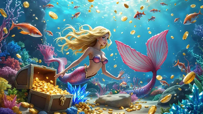 Visual permainan tembak ikan mobile dengan suasana laut berwarna-warni